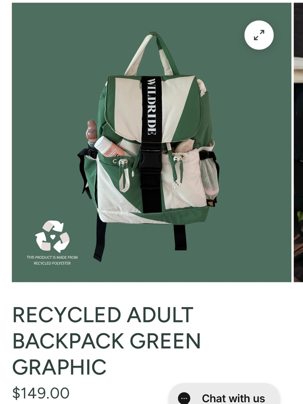 WILDRIDE RECYCLED ADULT BACKPACK GREEN GRAPHIC